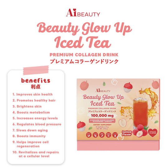 AiBeauty Beauty Glow Up Iced Tea Premium Collagen Drink 10s