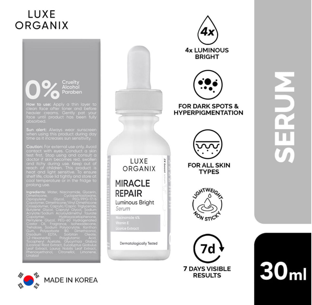 Luxe Organix Miracle Repair Luminous Bright Serum (Choose a Size)