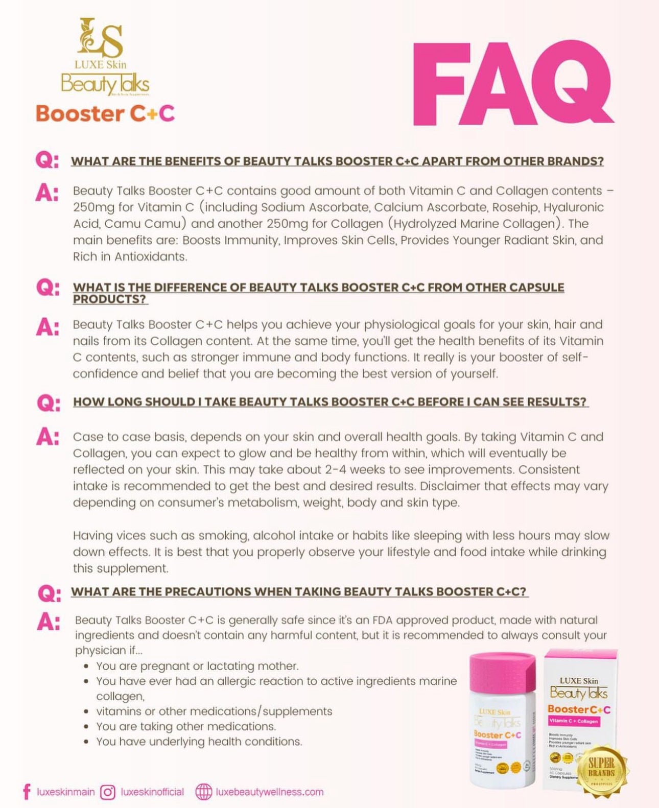 Luxe Skin Beauty Talks Booster C+C (500mg)