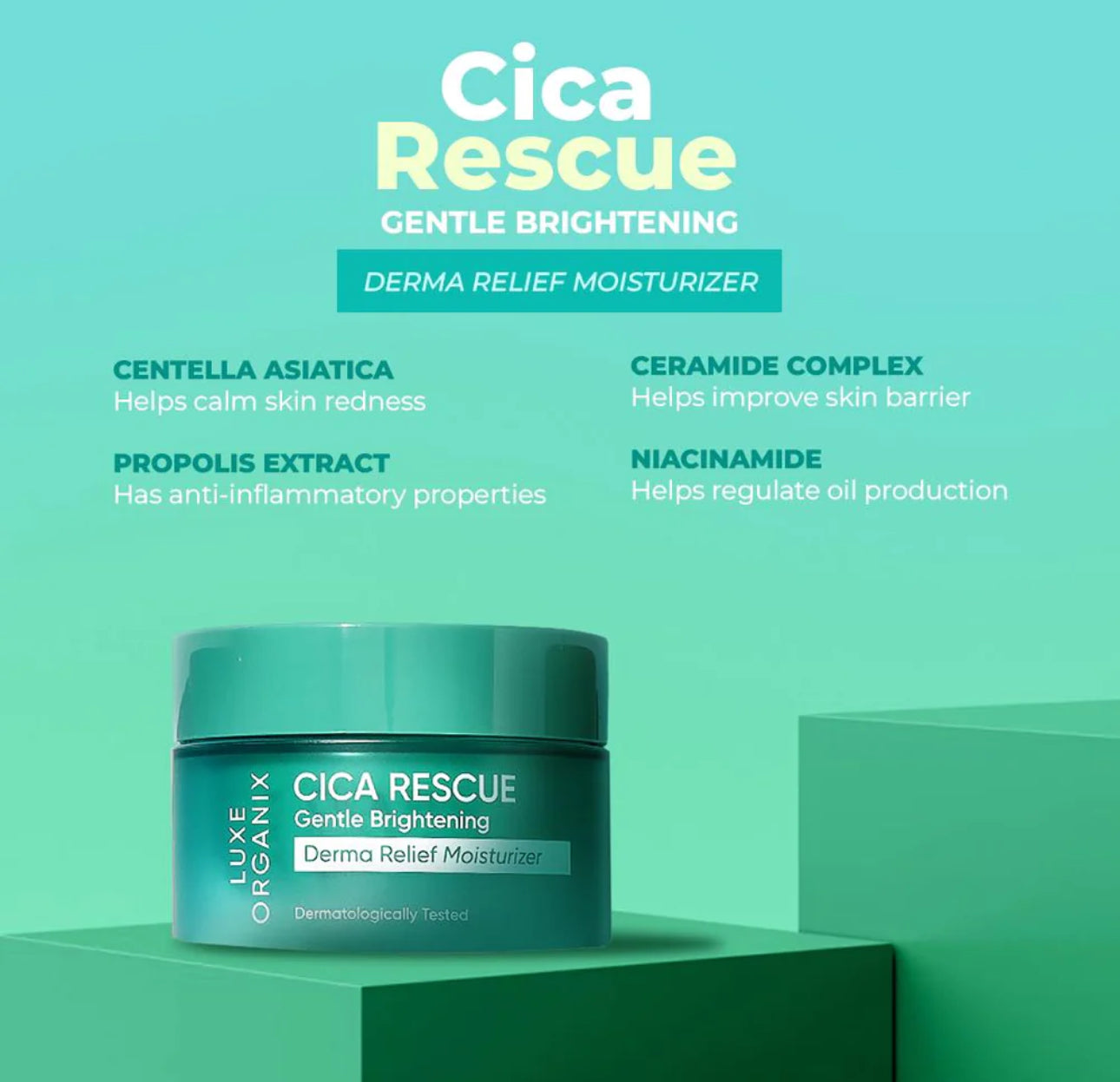 Luxe Organix Cica Rescue Gentle Brightening Derma Relief Moisturizer 50g
