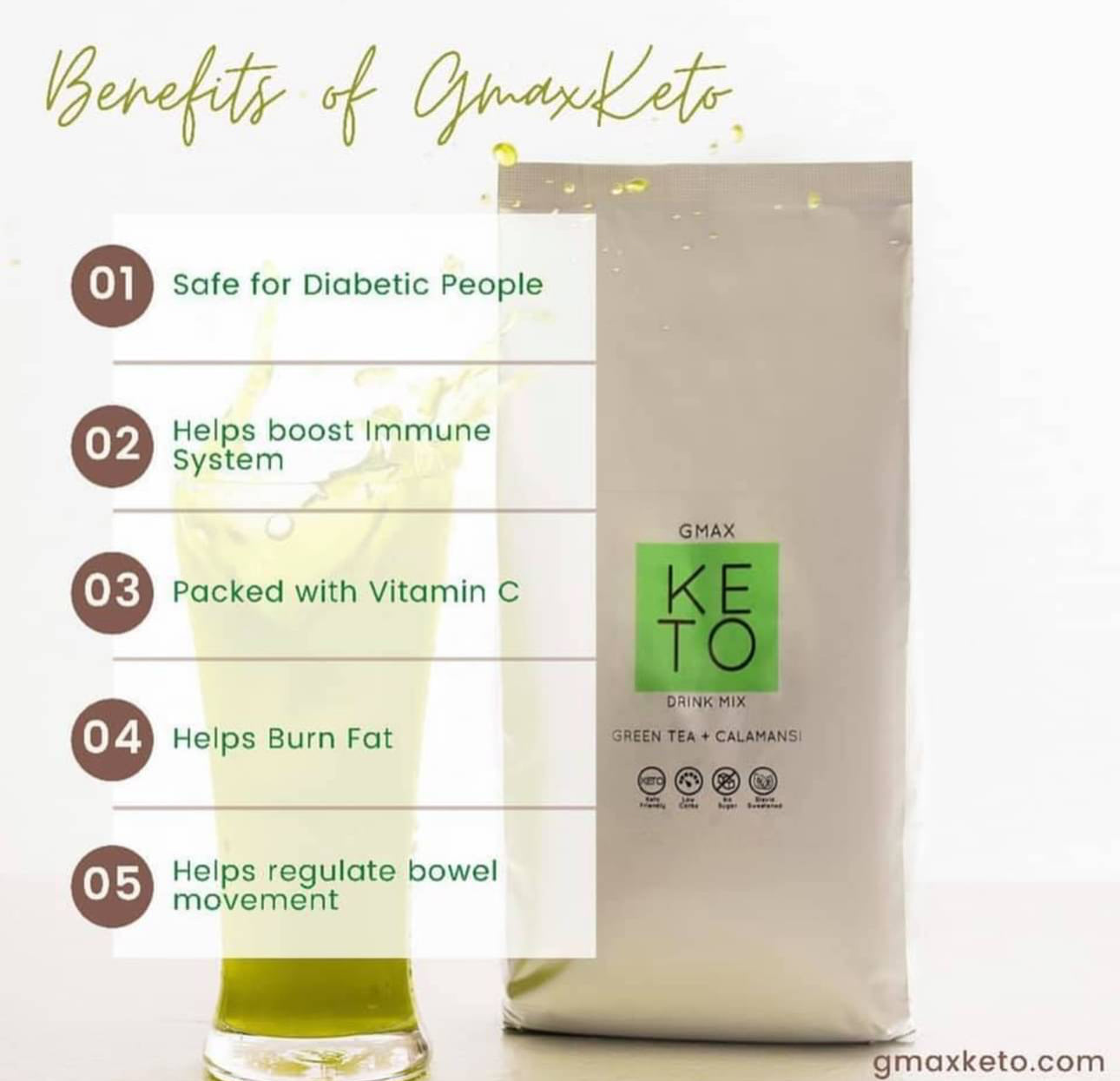 Gmax Keto Drink Mix Green Tea + Calamansi 1-Kilo Pack