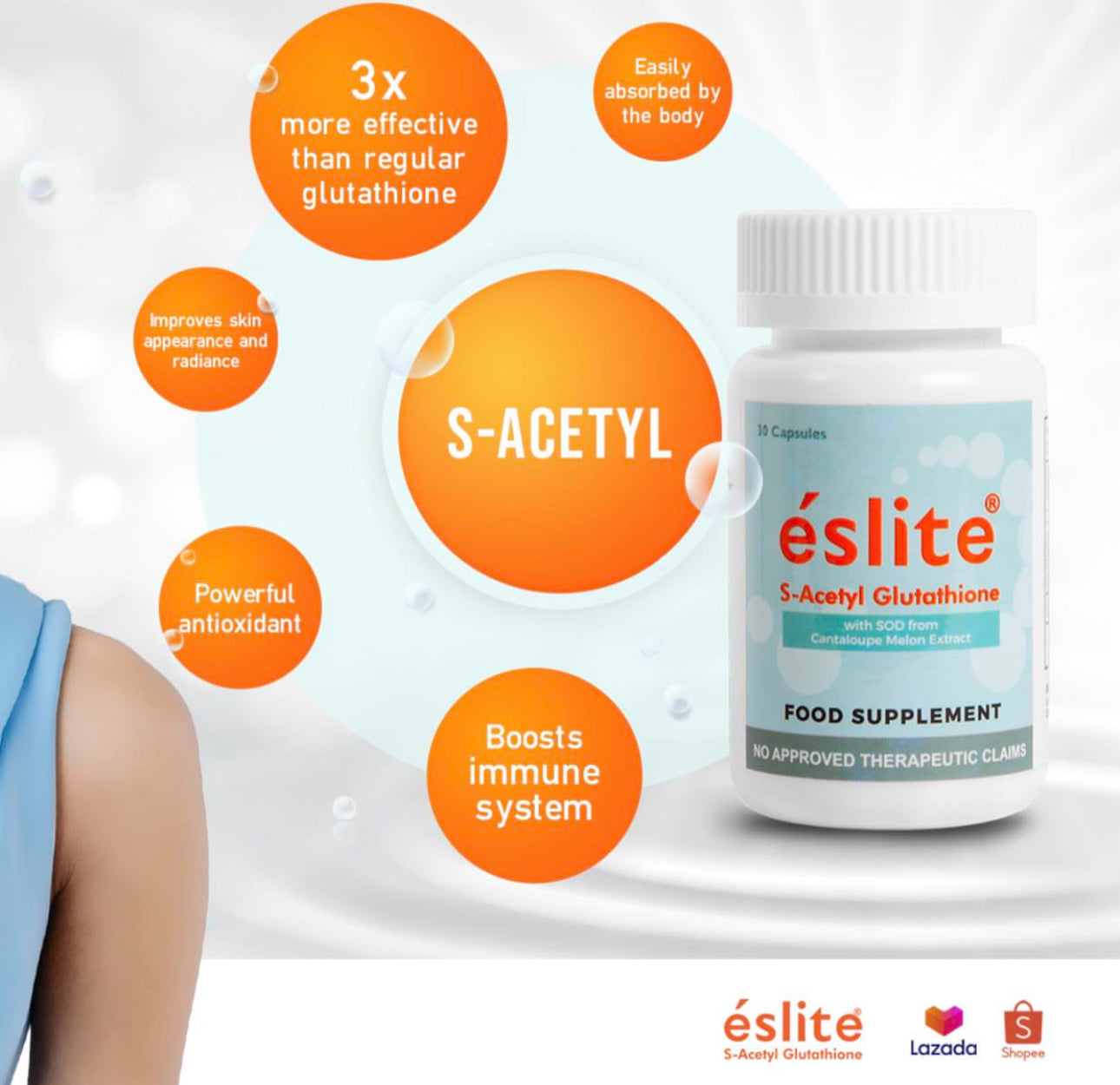 Eslite S-Acetyl Glutathione (Anti Aging and Skin Whitening Gluta Capsule) 30 capsules