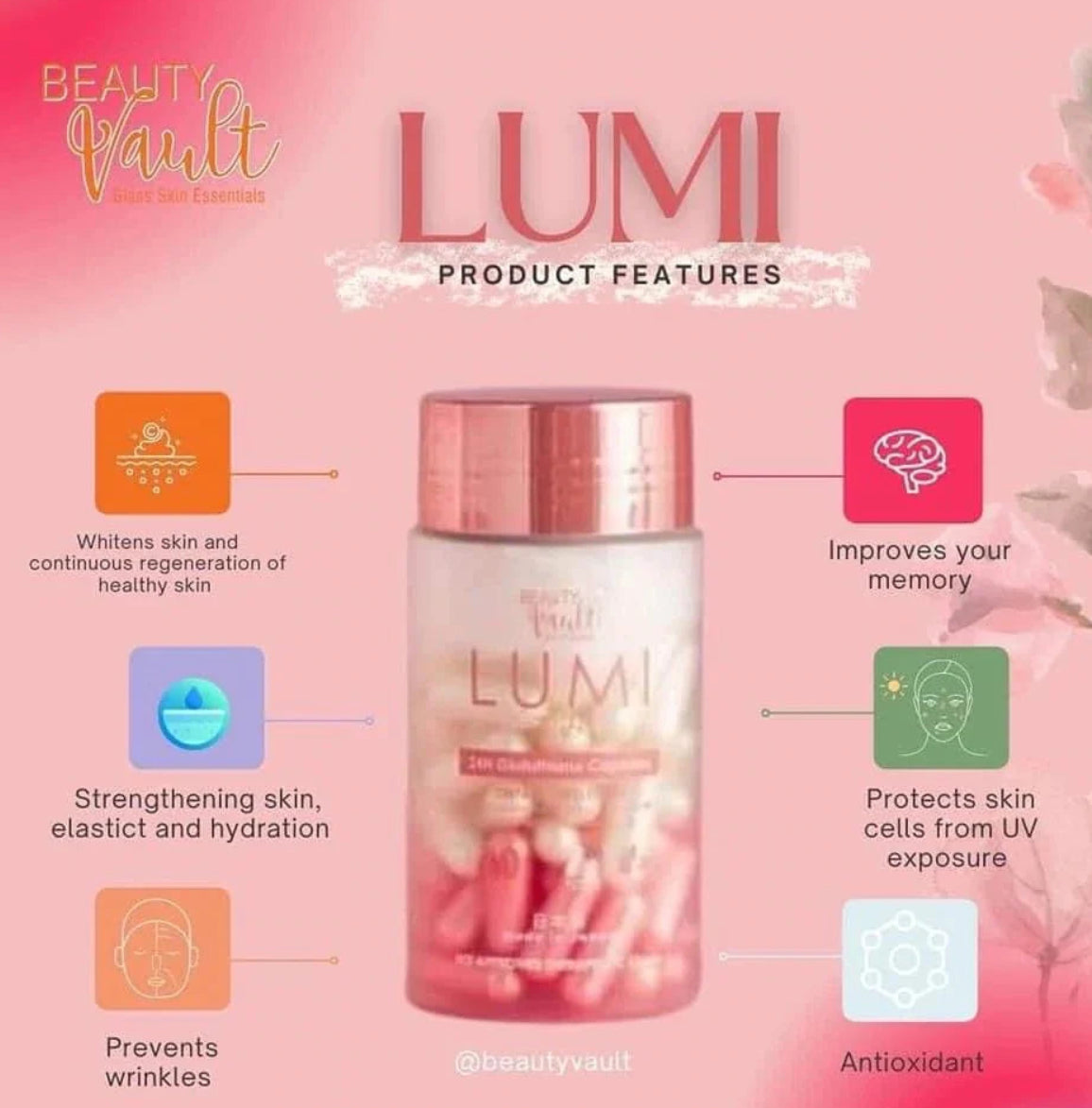 Beauty Vault Lumi Glutathione, Collagen & Vitamin C 60 capsules