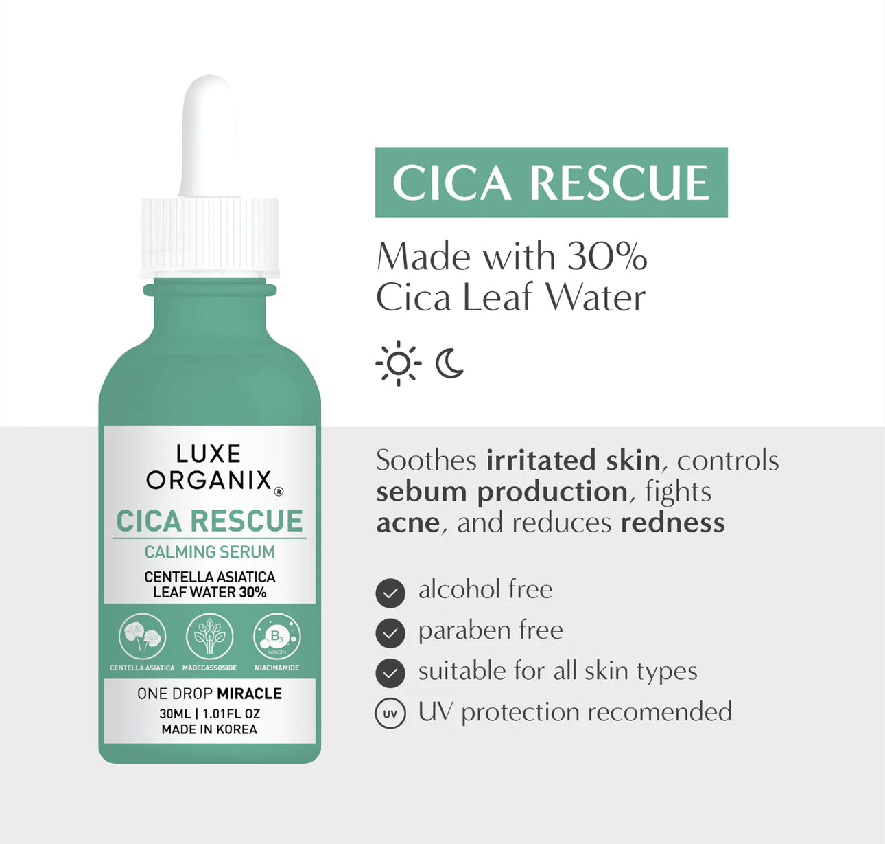 Luxe Organix Cica Rescue Calming Serum 30ml