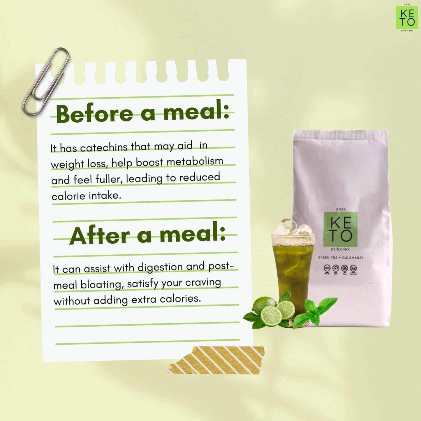 Gmax Keto Drink Mix Green Tea + Calamansi 1-Kilo Pack