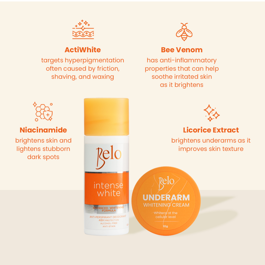 Belo Intense White Advance Whitening Deo Roll On 40mL + Underarm Whitening Cream 10g