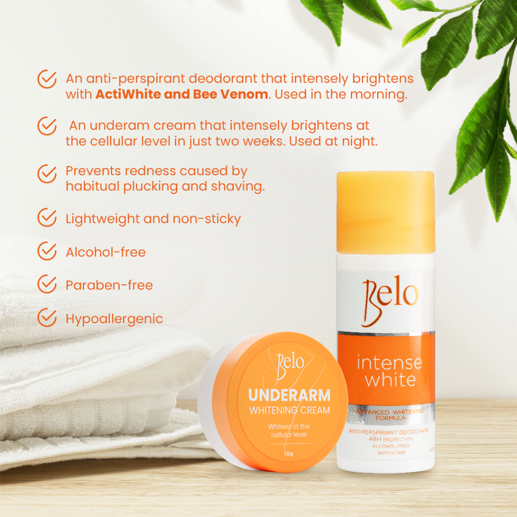 Belo Intense White Advance Whitening Deo Roll On 40mL + Underarm Whitening Cream 10g