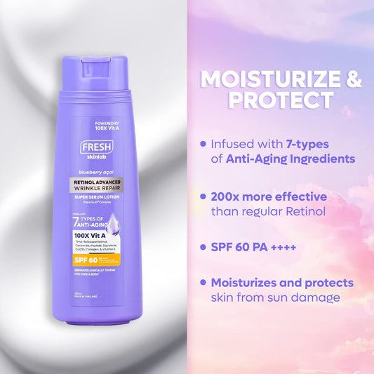 Fresh Skinlab Blueberry Acai Retinol Advance Wrinkle Repair Super Serum Lotion SPF 60 180ml