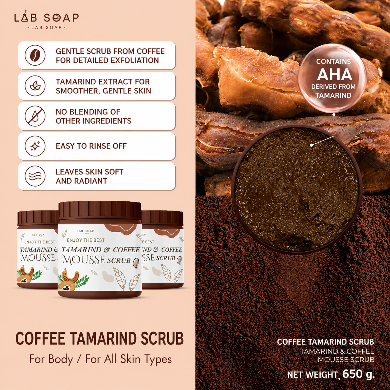LAB Soap Tamarind & Coffee Mousse Scrub 650g