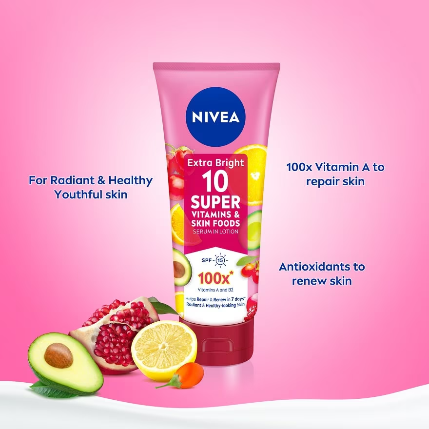Nivea Extra Bright 10 Super Vitamins & SkinFoods Serum in Lotion 300ml