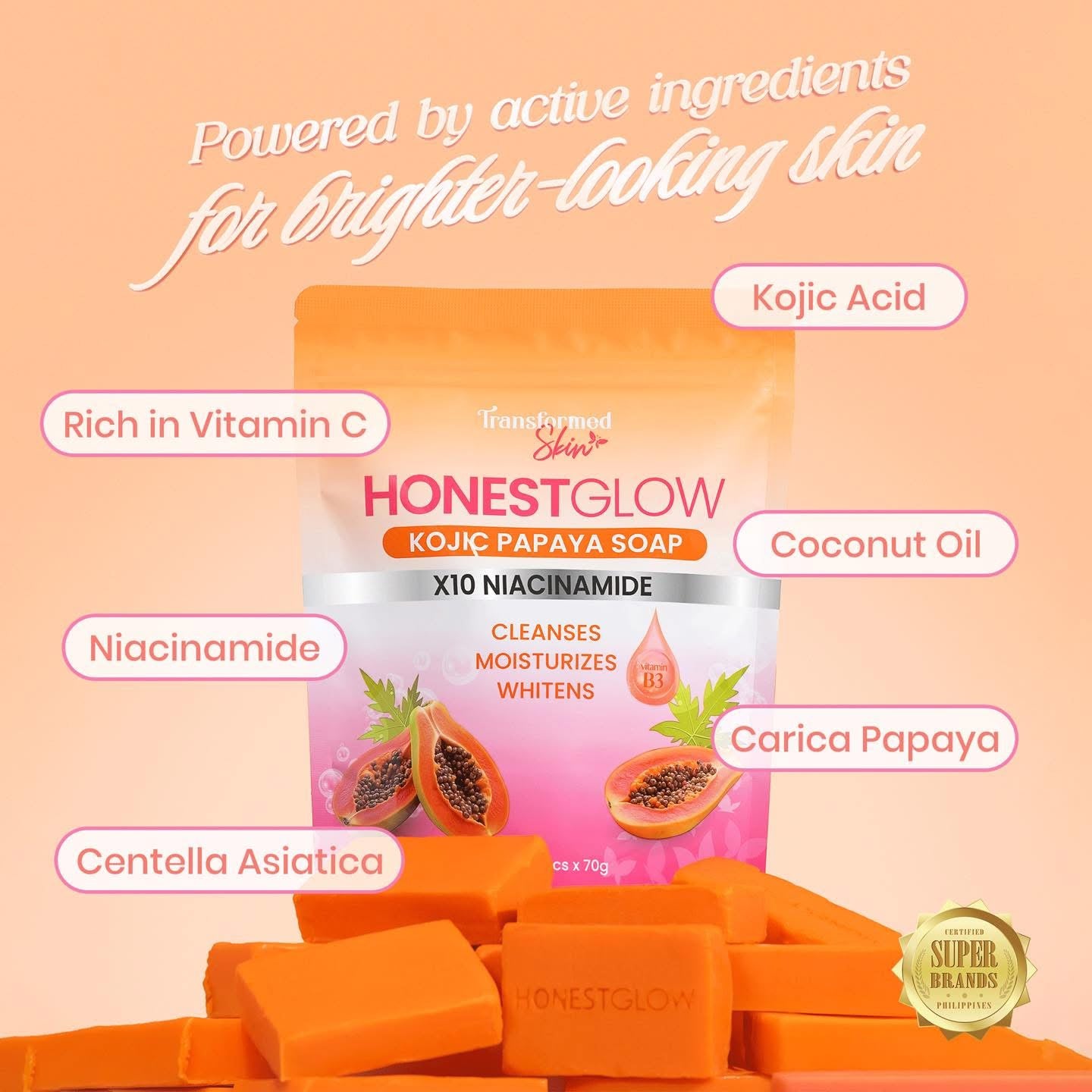 Honest Glow Papaya Kojic Soap 70g x 5