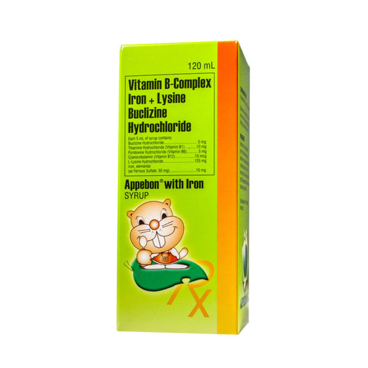 APPEBON Vitamin B Complex Iron + Lysine + Buclizine HCl Syrup 120ml
