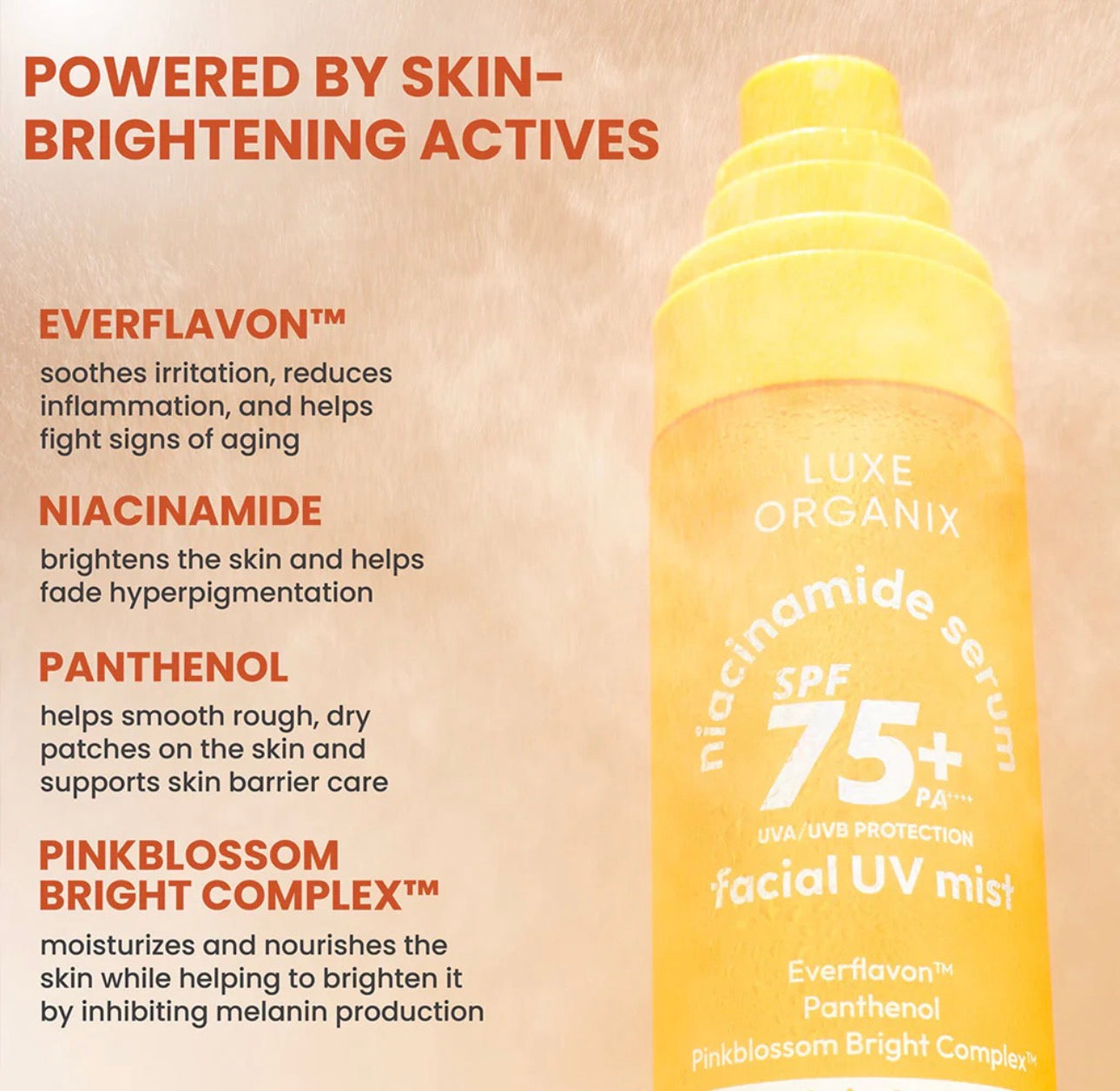 Luxe Organix Niacinamide Serum Facial UV Mist SPF 75+ PA++++ 80ml