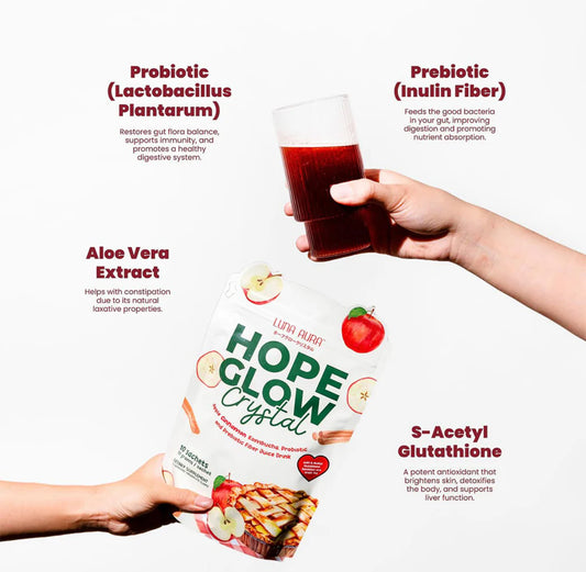 Luna Aura Hope Glow Crystal Apple Cinnamon Kombucha, Probiotic and Prebiotic Fiber Juice Drink 10s