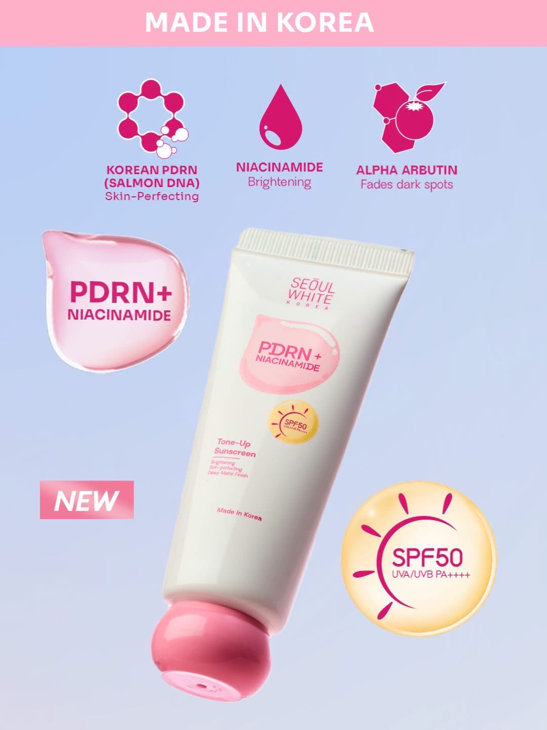 Seoul White Korea PDRN + Niacinamide Tone-Up Sunscreen SPF50 PA++++ 30ml