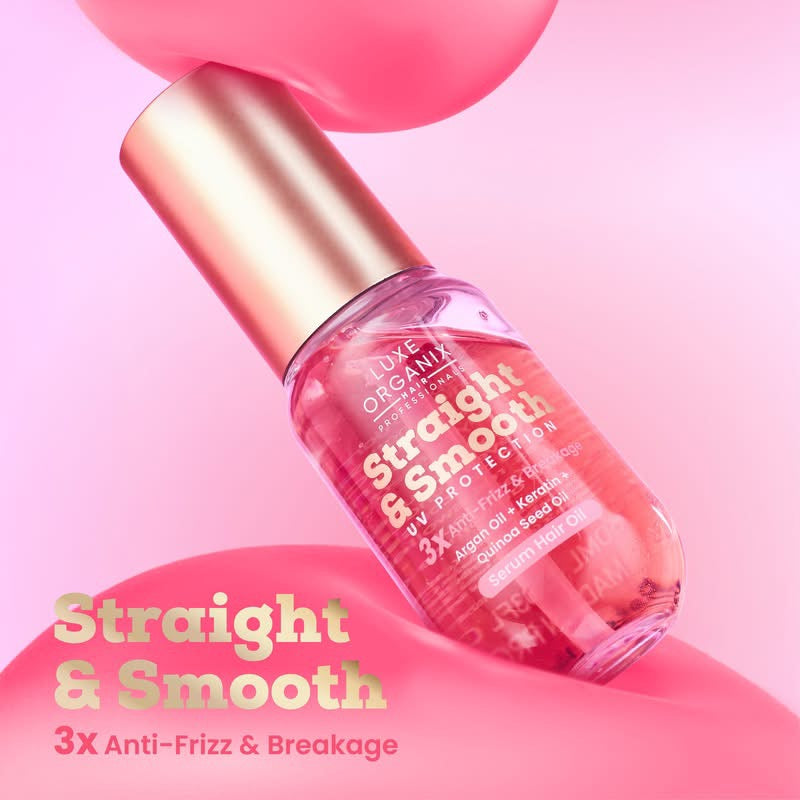 Luxe Organix Straight & Smooth UV Protection 3x Anti-Frizz Argan Oil + Keratin + Quinoa Seed Oil Serum Hair Oil 60ml
