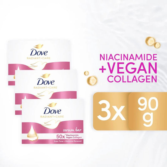 Dove Radiant+Care Serum Bar Triples 50x Niacinamide + Vegan Collagen 90g (3 bars)