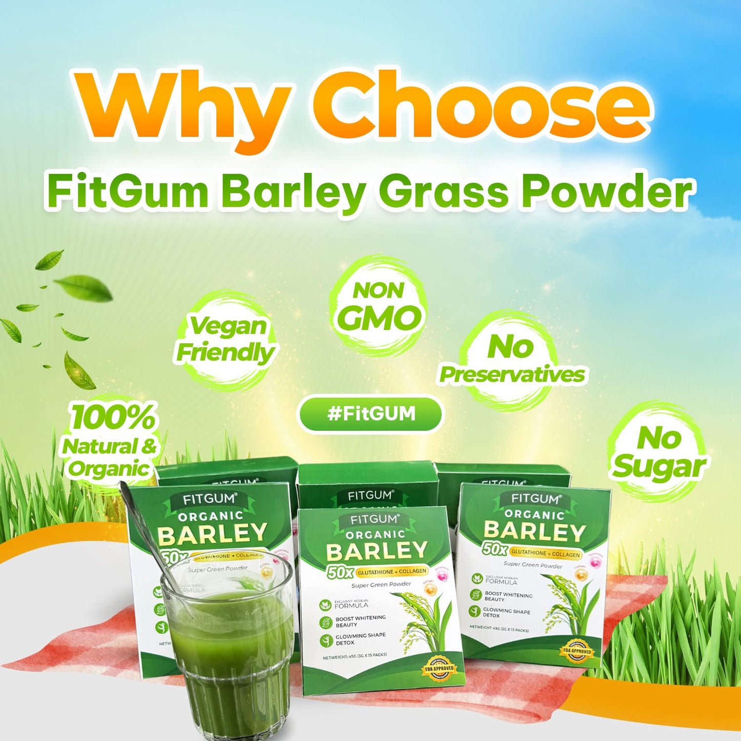 Fitgum Organic Barley (Clutathione +
Collagen) 15s