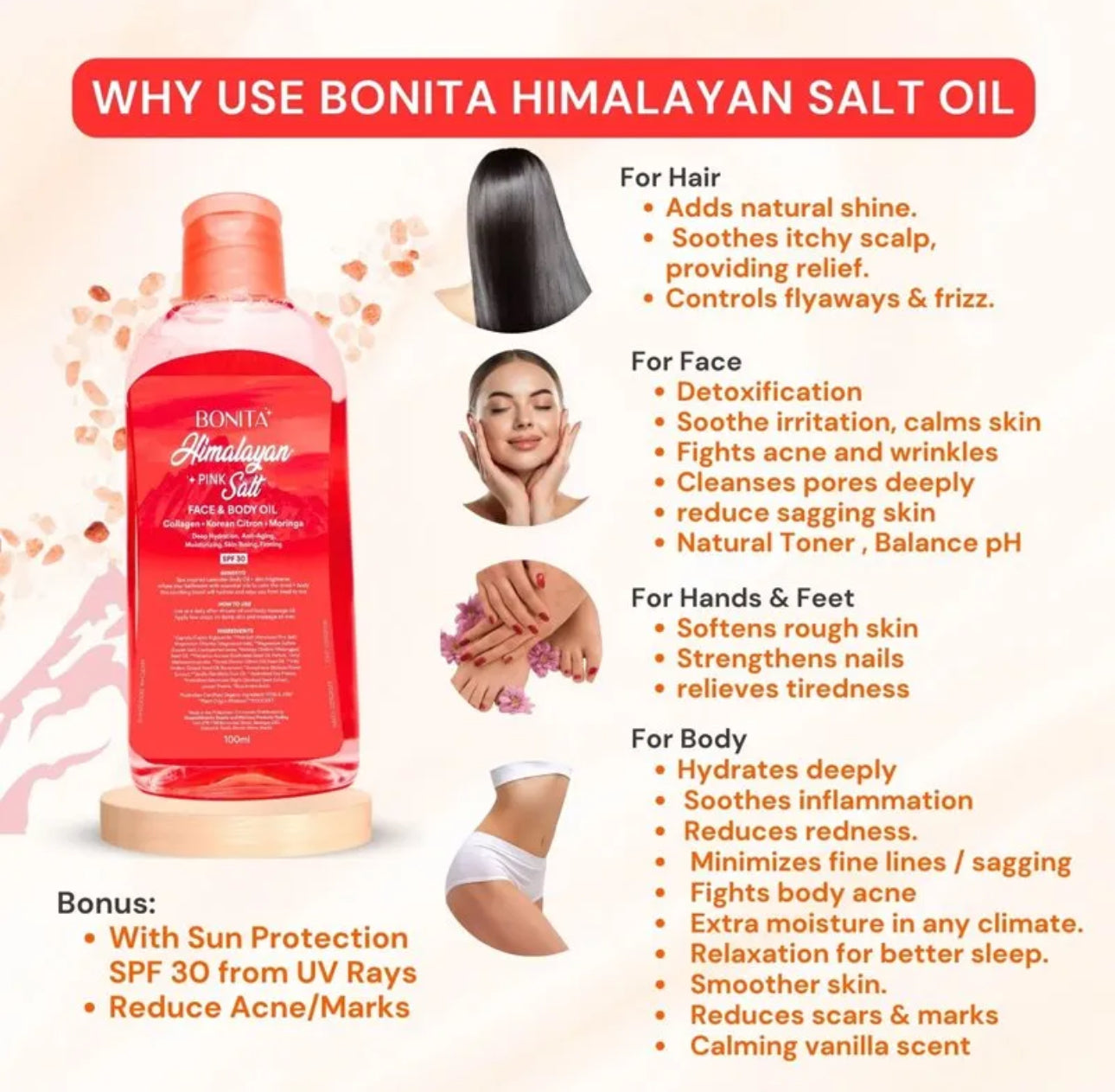 Bonita Himalayan Pink Salt Face & Body Oil SPF30 100ml