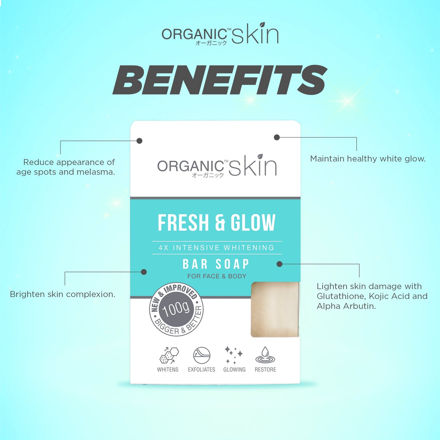 Organic Skin Japan 4x Whitening Soap with Kojic + Vitamin C (100g)