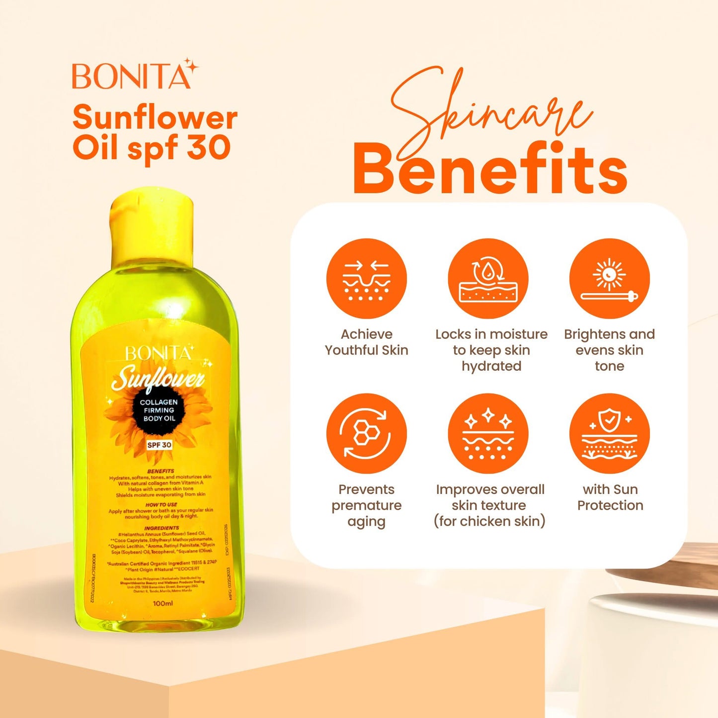 Bonita Sunflower Collagen Firming Body Oil SPF30 100ml