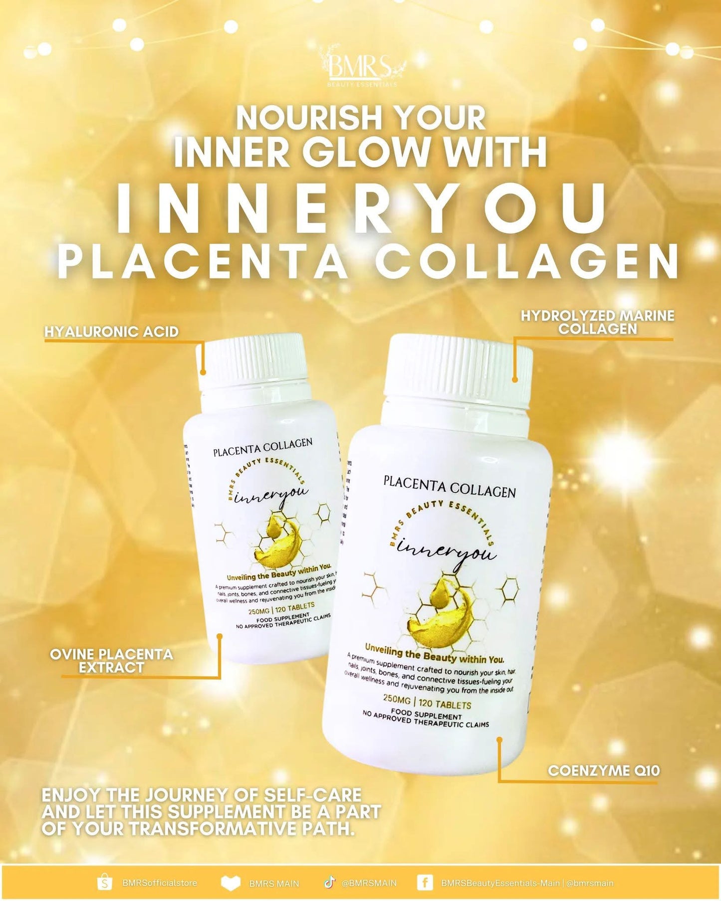 BMRS Beauty Essentials Inner You Placenta Collagen Food Supplement 250mg (120 Tablets)