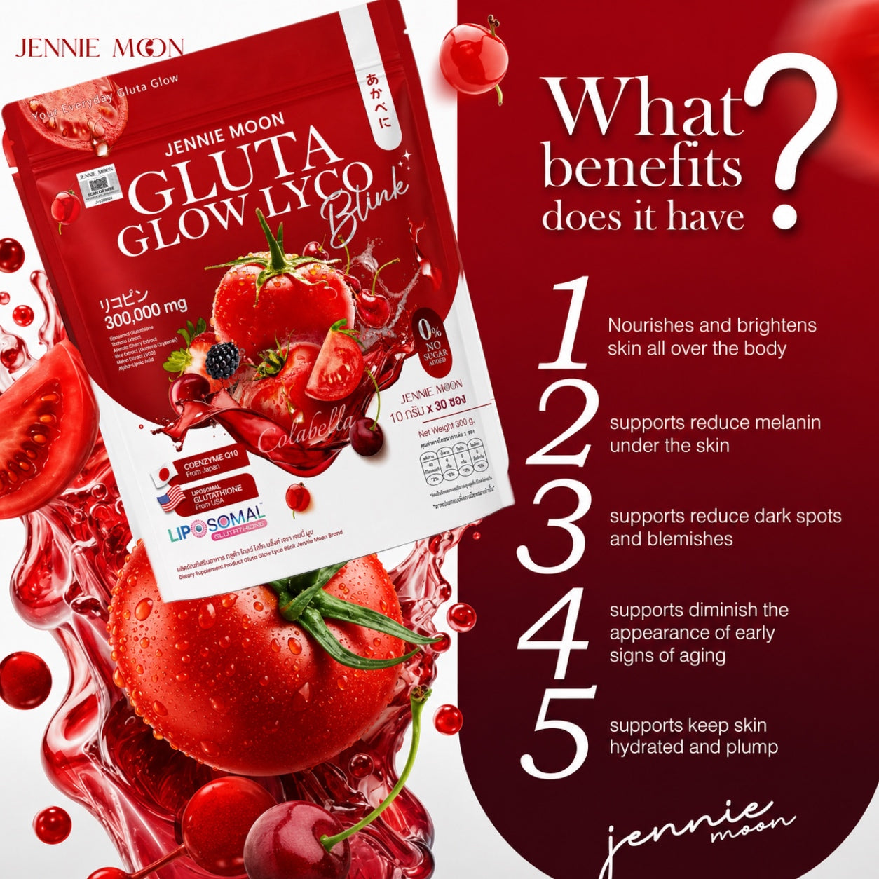Jennie Moon Gluta Glow Lyco Blink Beauty Supplement (30 Sachets)