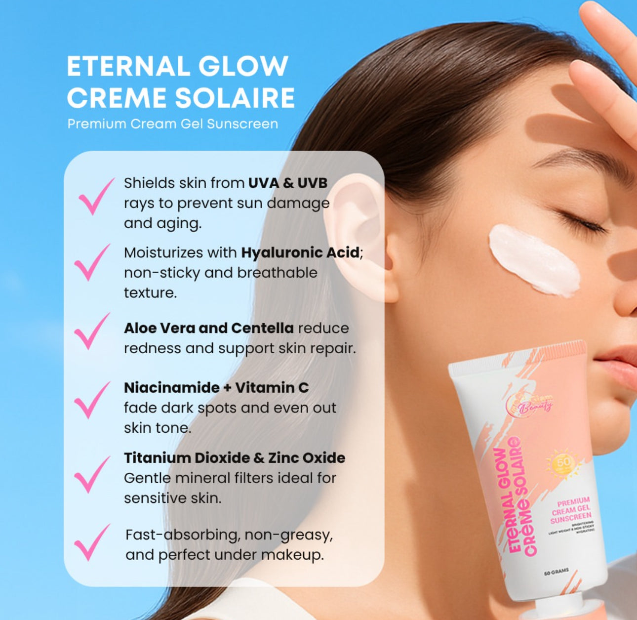 Cris Cosmetics Eternal Glow Creme Solaire Premium Cream Gel Sunscreen 50g