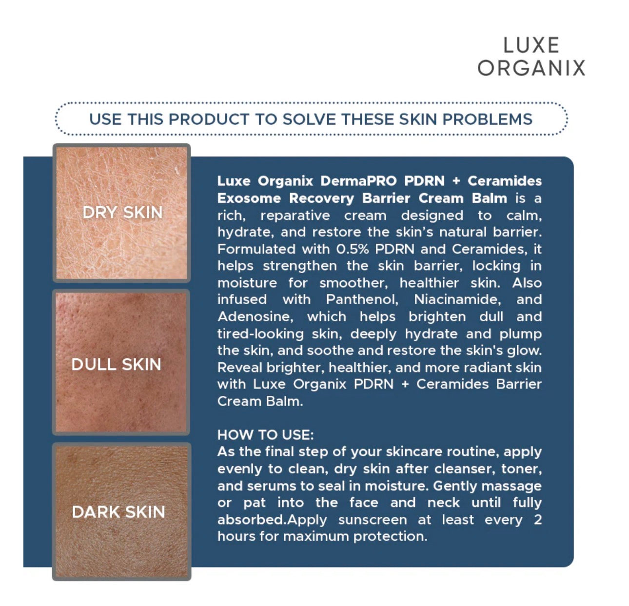 Luxe Organix DermaPRO PDRN + Ceramides Barrier Cream Balm 30g