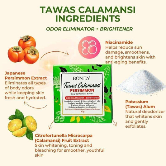 Bonita Tawas Calamansi Persimmon Soap (Odor Eliminator + Brightener) 80g