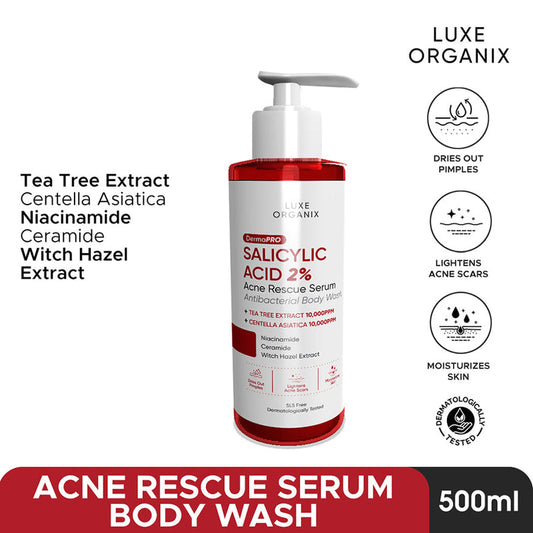 Luxe Organix Dermapro Salicylic Acid 2% Acne Rescue Serum Antibacterial Body Wash 500ml