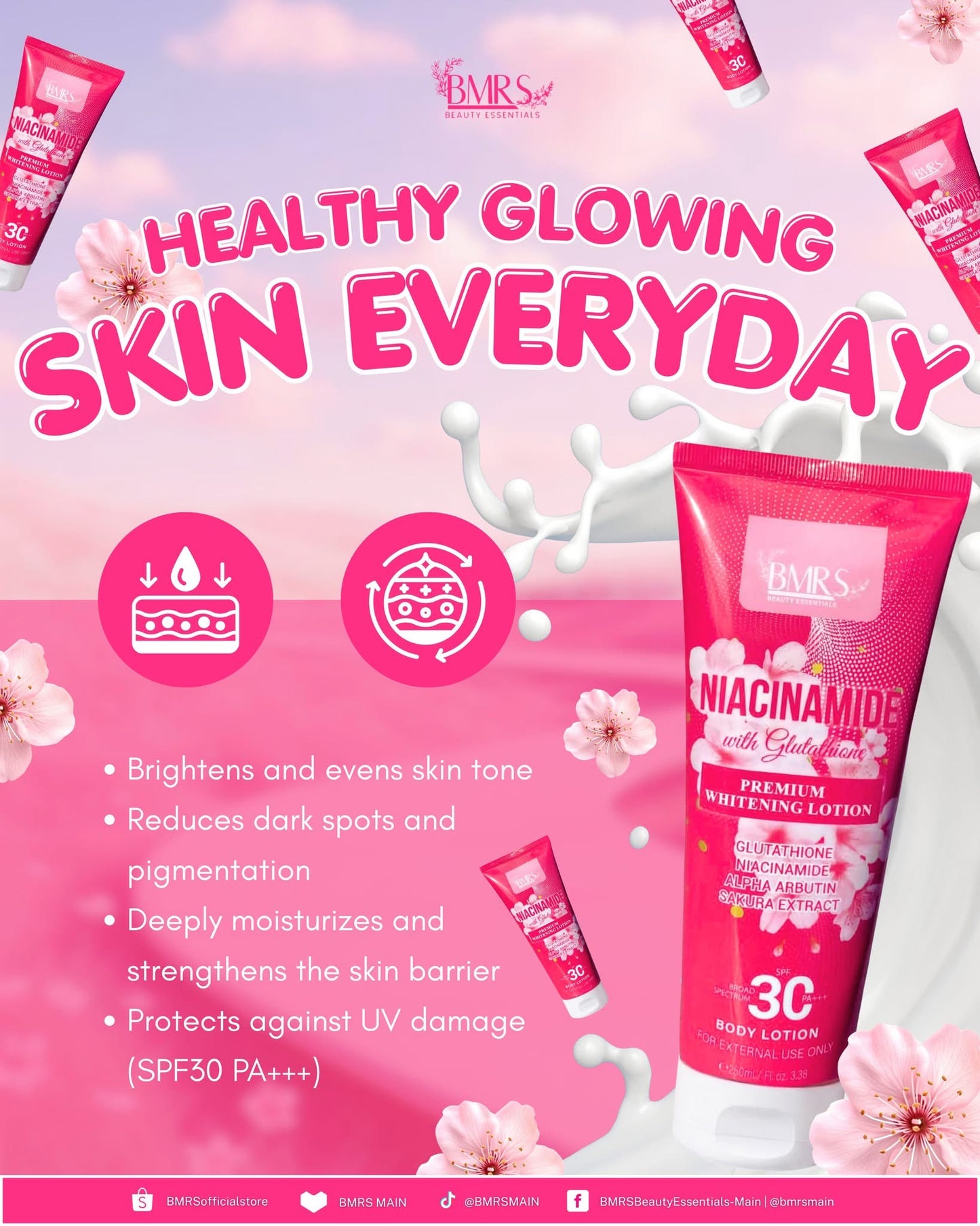 BMRS Niacinamide with Glutathione Premium Whitening Body Lotion SPF 30 PA+++