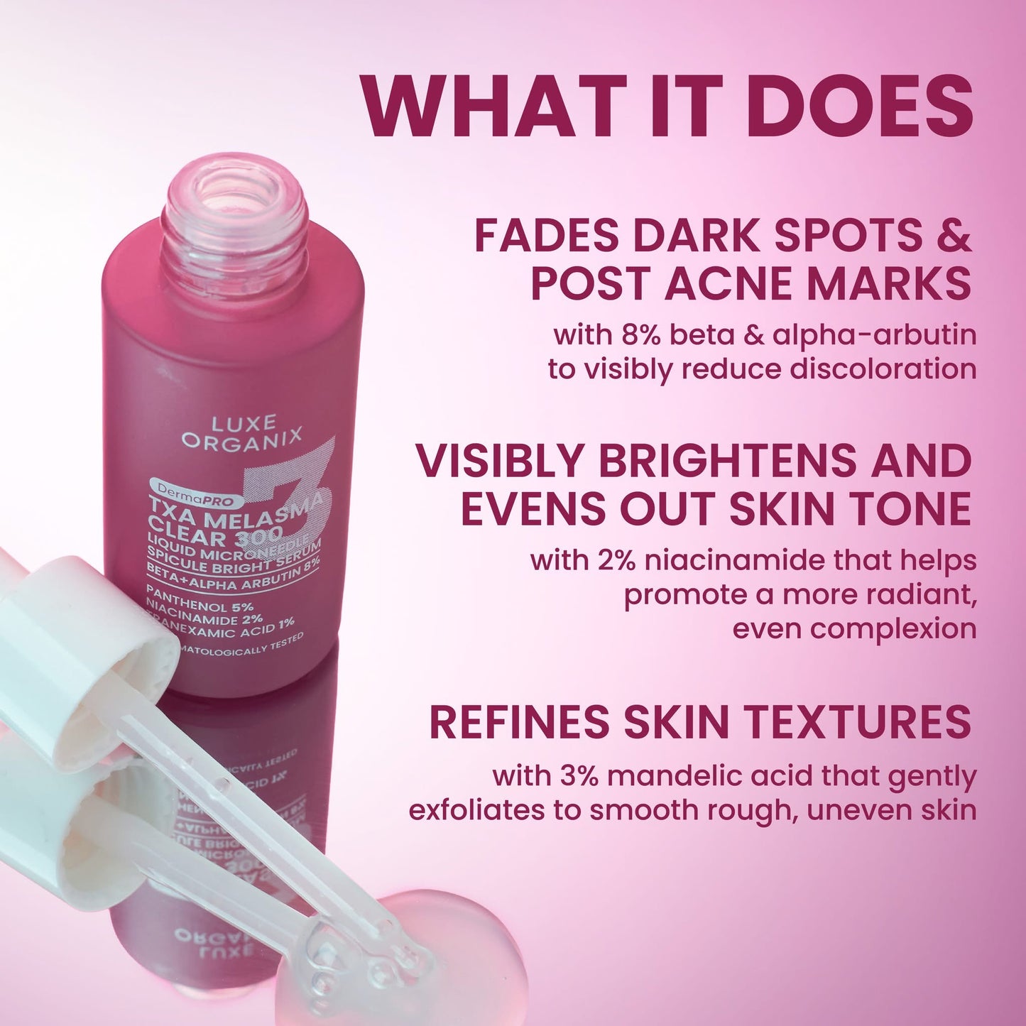 Luxe Organix TXA Melasma Clear 300 Microneedle Spicule Bright Serum 30ml