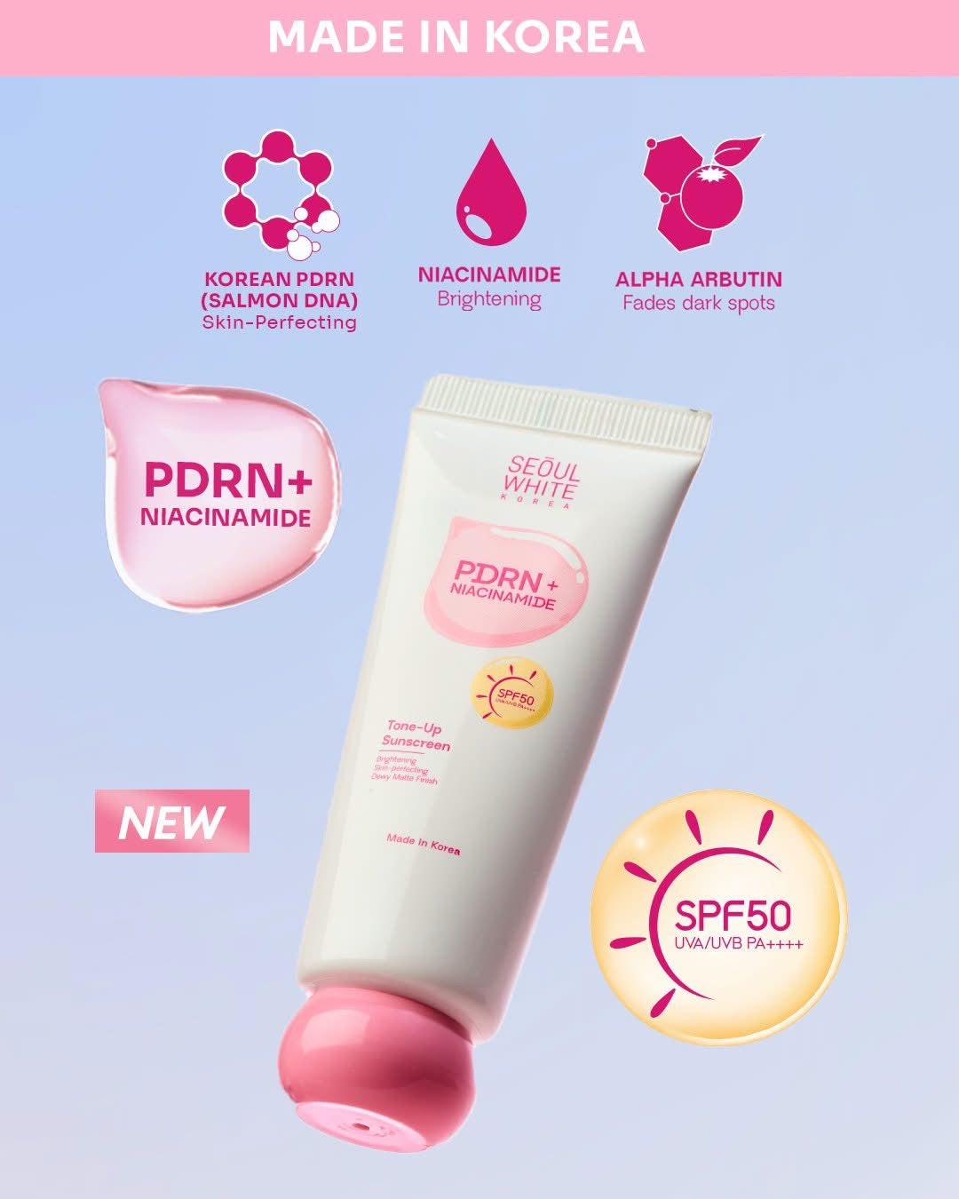 Seoul White Korea PDRN + Niacinamide Tone-Up Sunscreen SPF50 PA++++ 30ml
