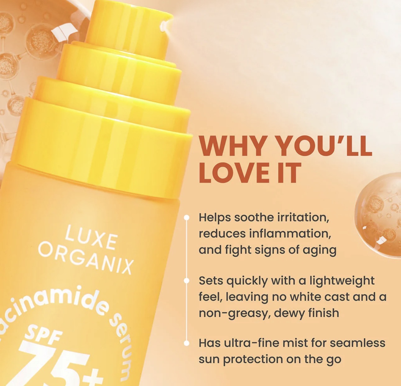 Luxe Organix Niacinamide Serum Facial UV Mist SPF 75+ PA++++ 80ml