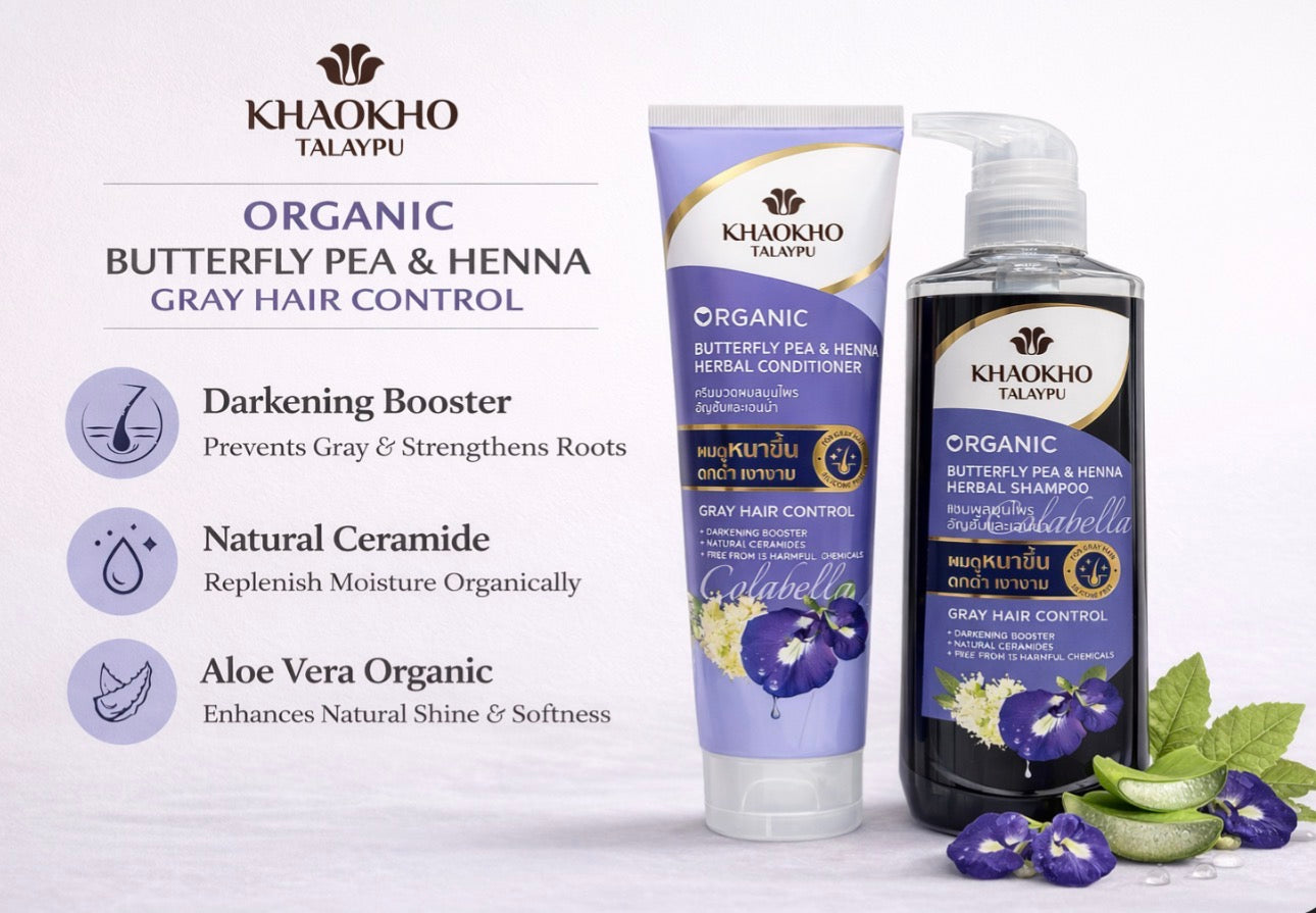 Khaokho Talaypu Butterfly Pea & Henna Herbal Shampoo (320ml) & Conditioner (280ml) Set