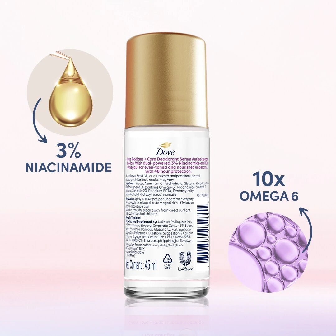 Dove Radiant+ Care Deodorant Serum 3% Niacinamide +10x Omega 6 (45ml)