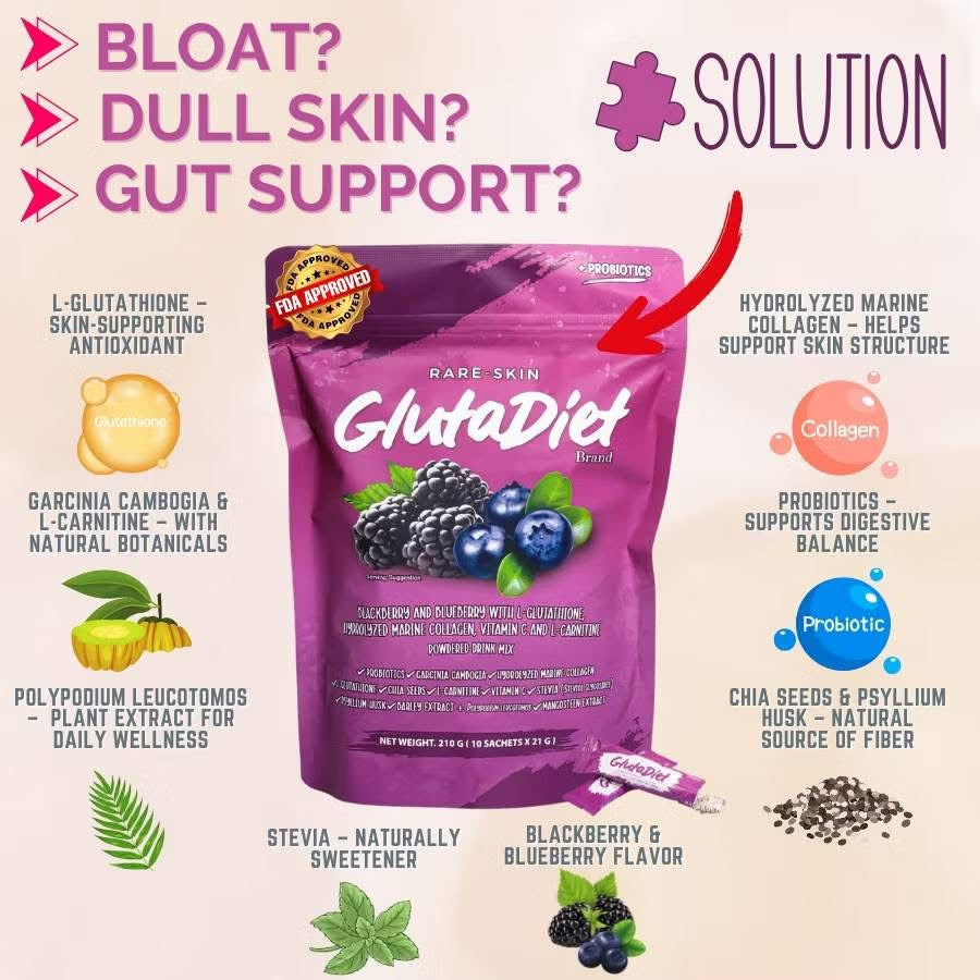 Rare Skin GlutaDiet Detox Glow Wellness Drink 10s