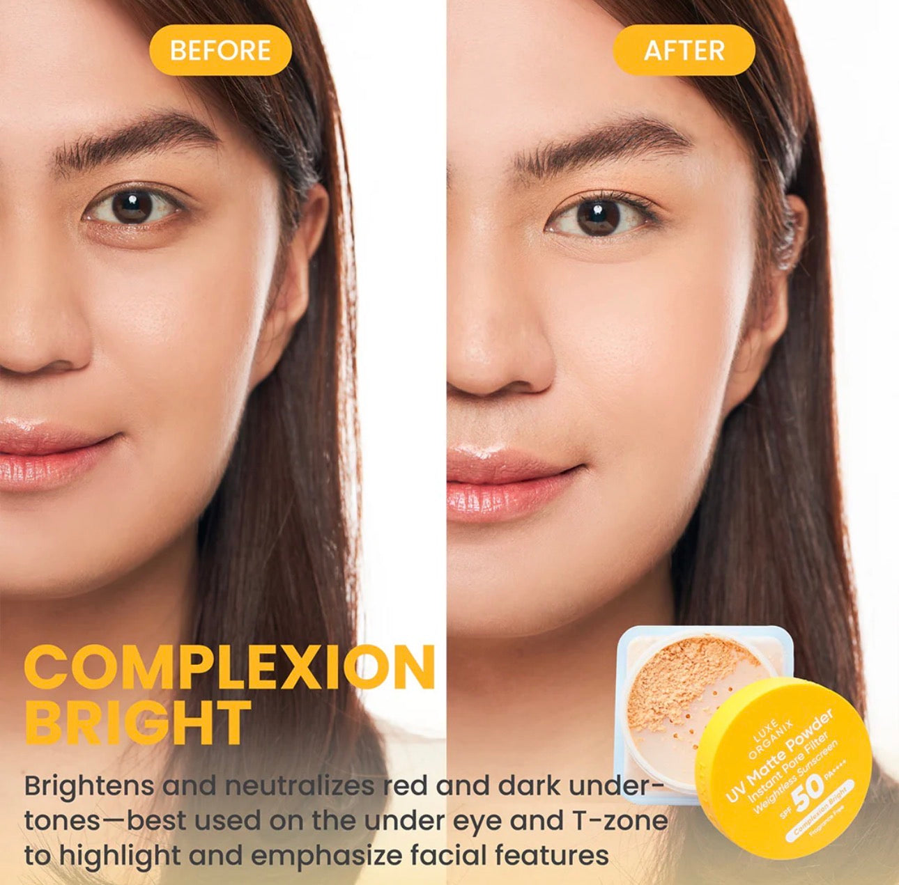 Luxe Organix UV Matte Powder Instant Pore Filter Weightless Sunscreen Complexion Bright 15g