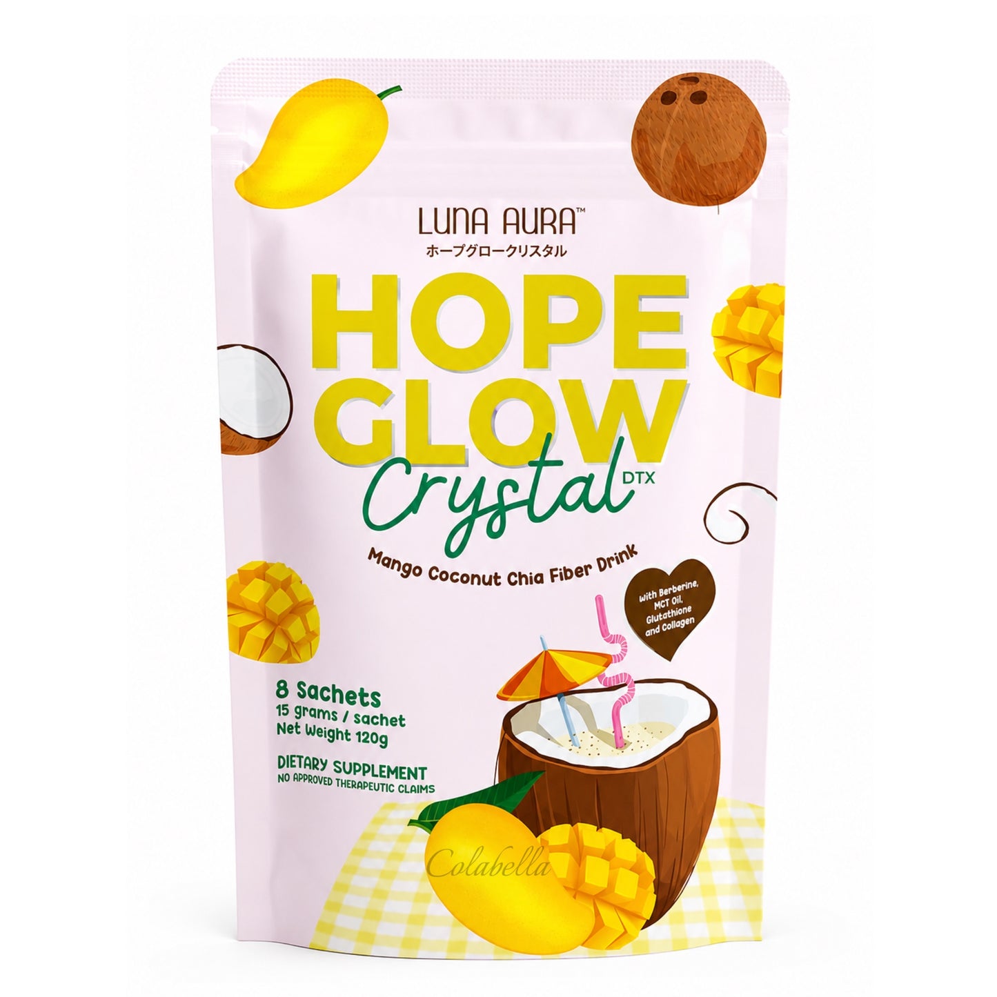 Luna Aura Hope Glow Mango Coconut Chia Fiber Drink 8s