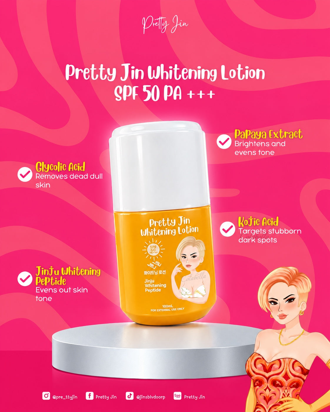 Pretty Jin Whitening Lotion SPF50 PA+++ 250ml
