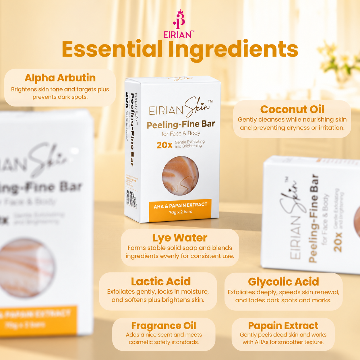 Eirian Skin Peeling-Fine Bar (AHA & Papain Extract) 70g x 2