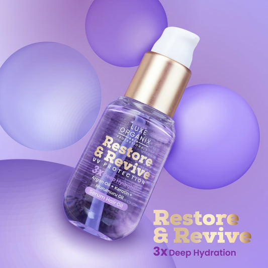 Luxe Organix Restore & Revive UV Protection 3X Deep Hydration Hair Oil Serum (Argan Oil + Keratin + Murumuru Oil) 60ml