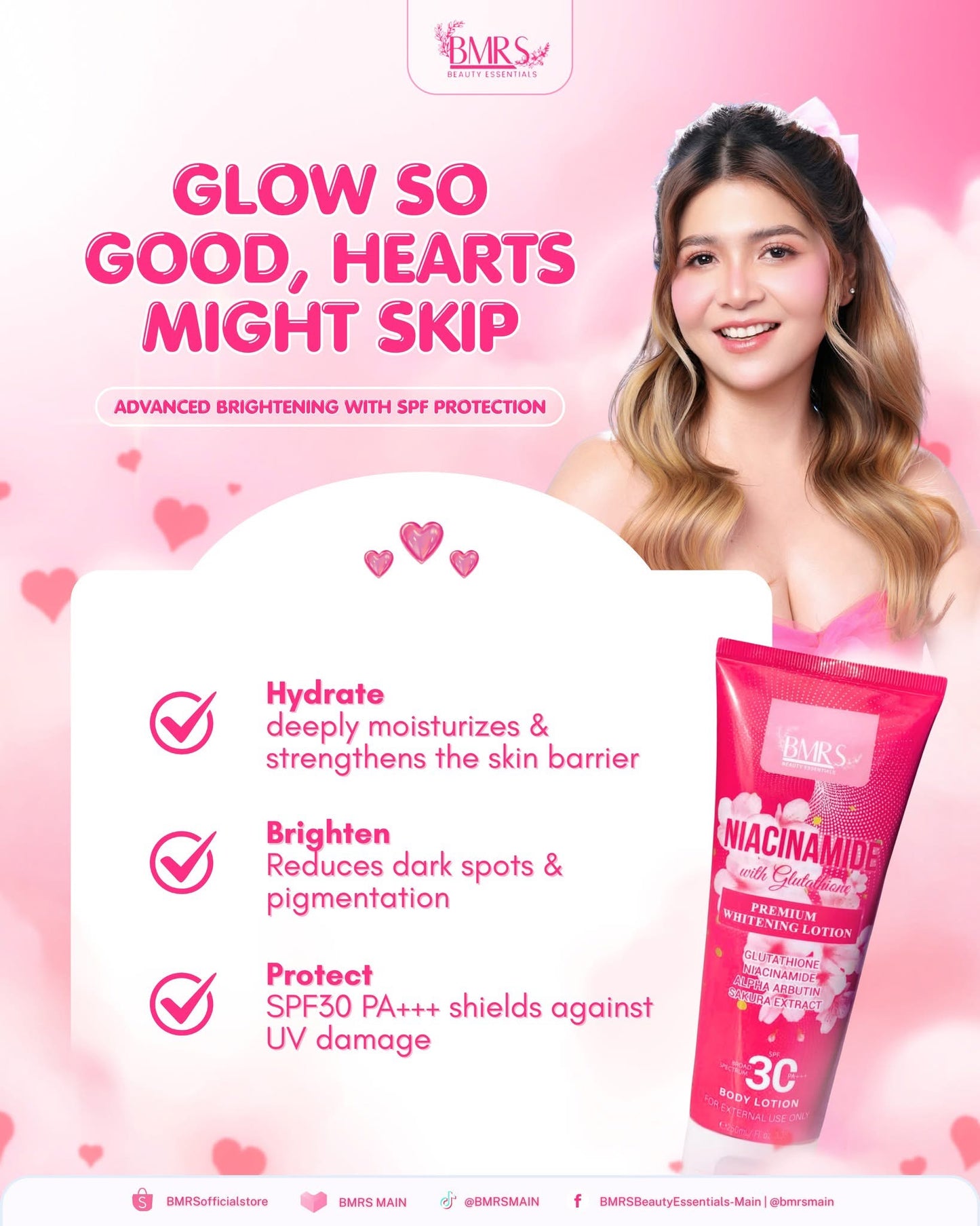 BMRS Niacinamide with Glutathione Premium Whitening Body Lotion SPF 30 PA+++