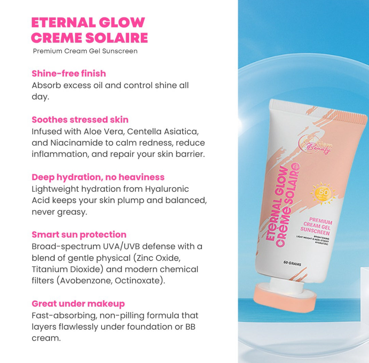 Cris Cosmetics Eternal Glow Creme Solaire Premium Cream Gel Sunscreen 50g