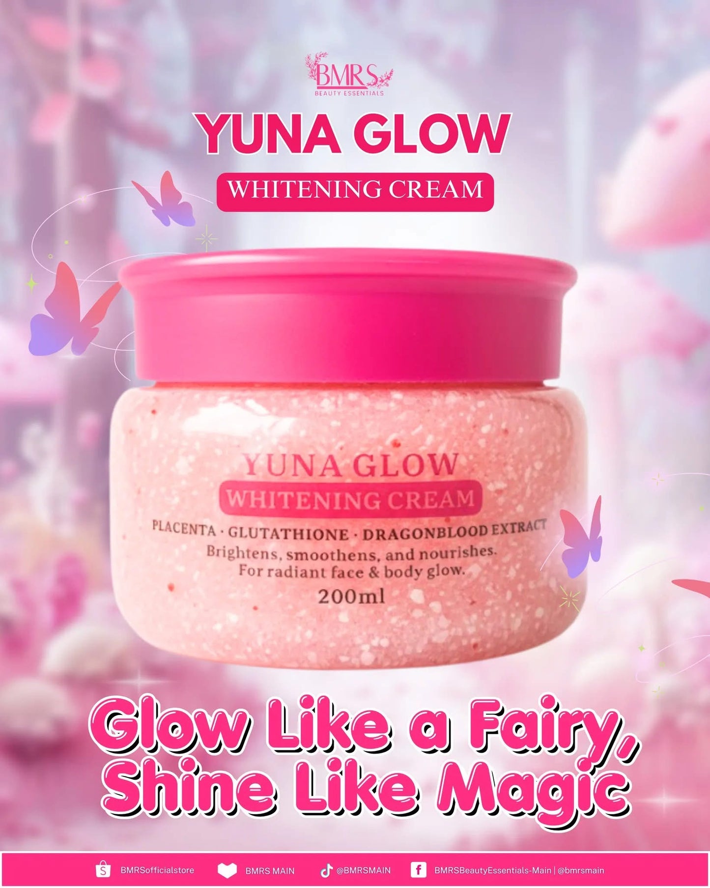 BMRS Yuna Glow Whitening Cream
With Placenta, Glutathione, & Dragon Blood Extract 200ml