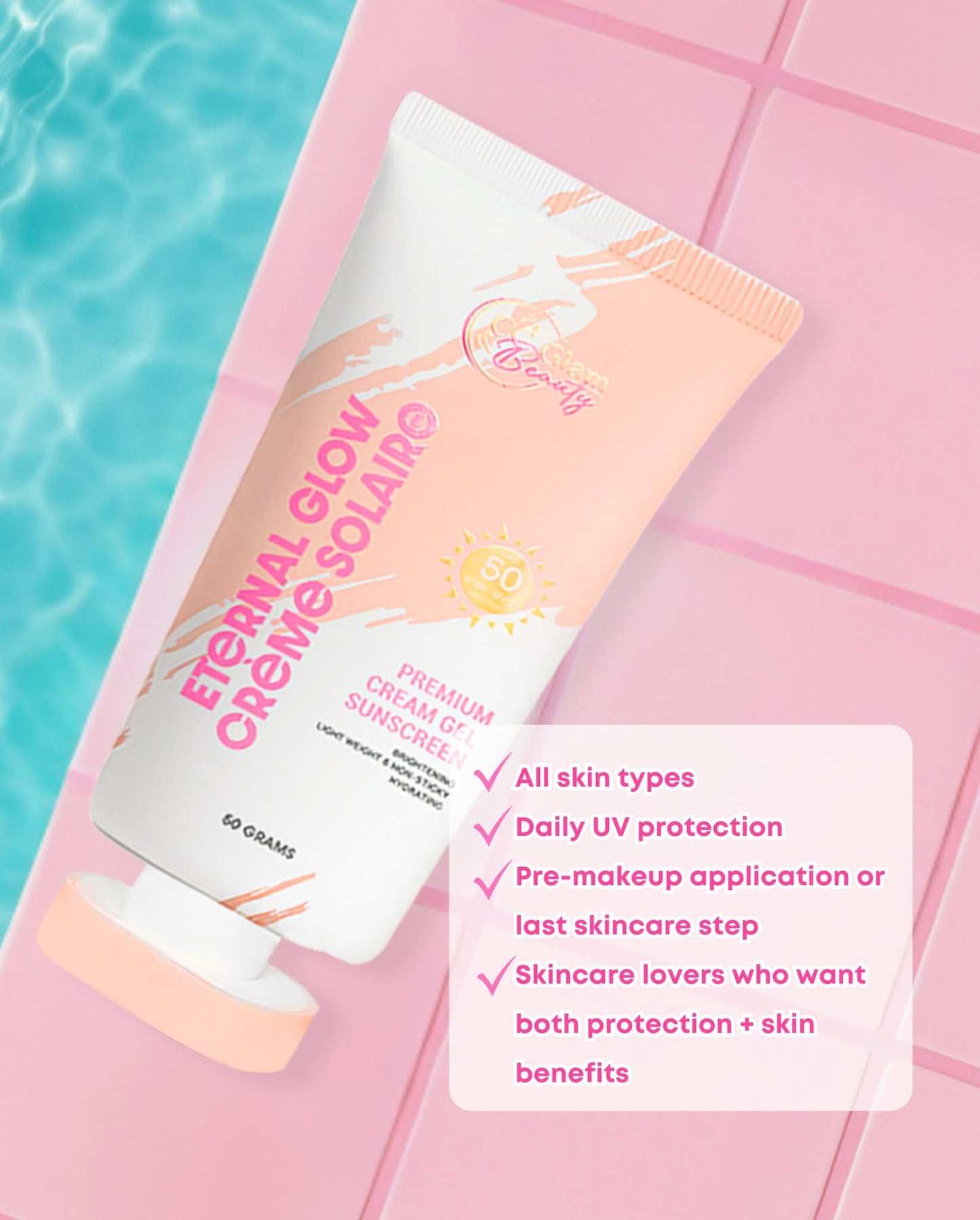 Cris Cosmetics Eternal Glow Creme Solaire Premium Cream Gel Sunscreen 50g