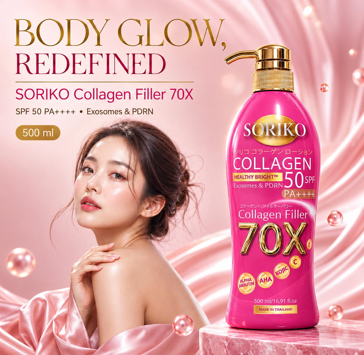 Soriko Collagen Healthy Bright Liposomes & PDRN Collagen Filler 70X Body Lotion SPF 50 PA++++ 500ml