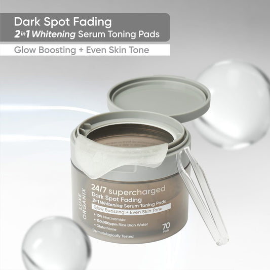 Luxe Organix 24/7 Supercharged Dark Spot Fading 2-in-1 Whitening Serum Concentrated Pads (Glow Boosting + Even Skin Tone)