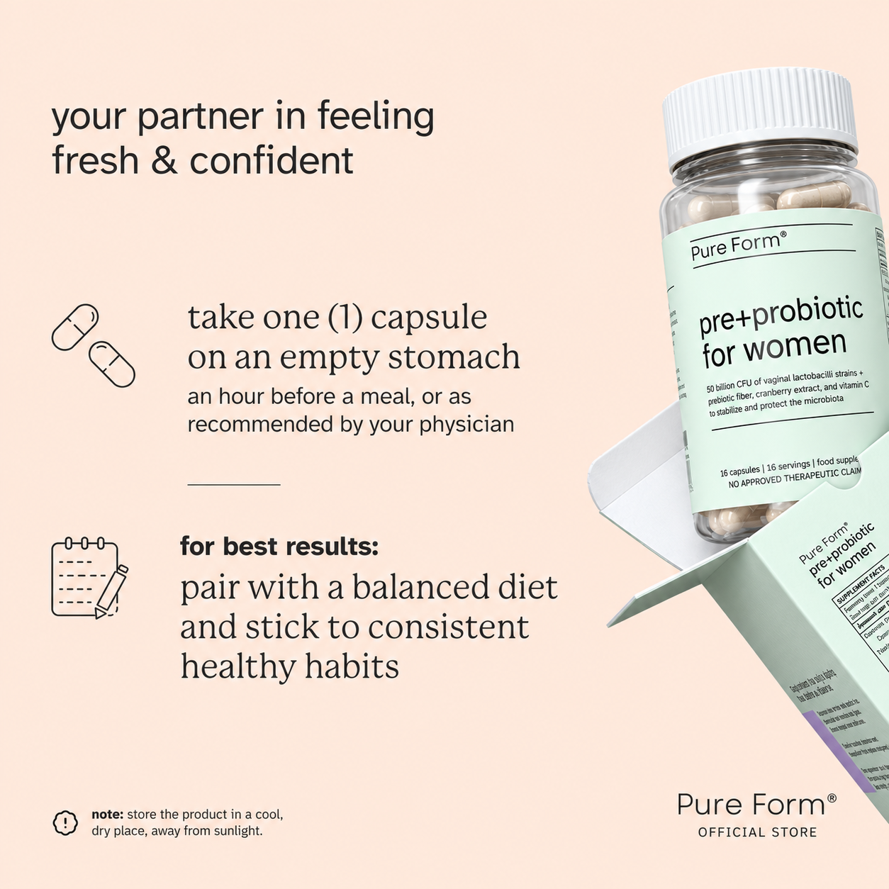 Pure Form Pre+Probiotic for Women 90 Capsules